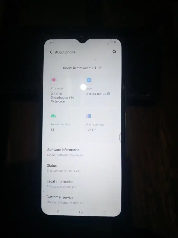 Vivo Y33T Ram 8Gb + 4Gb / 128Gb