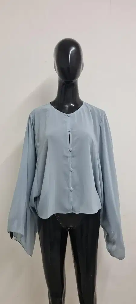 Outher sifon premium, atasan wanita blue premium, blouse sifon batwing