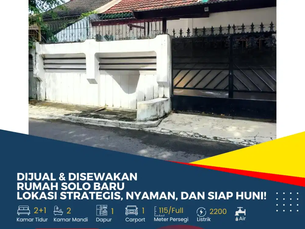 Dijual & Disewakan Rumah Solo Baru Lokasi Strategis, Nyaman, dan Siap Huni!