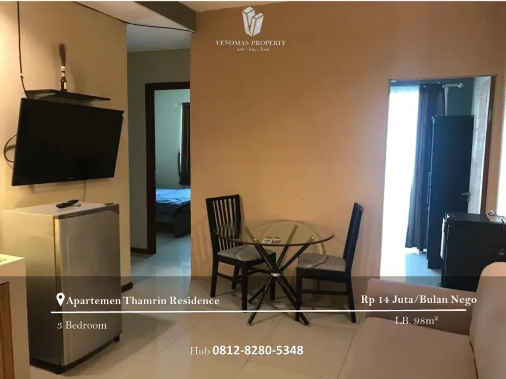 Disewakan Apartement Thamrin Residence 3BR Full Furnished Lantai Tinggi