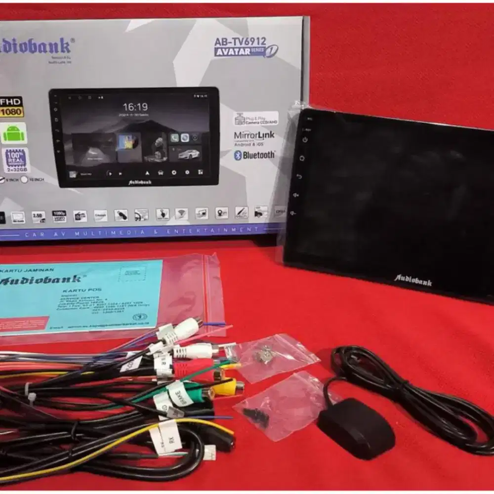 Head unit android audiobank 9 inch ram 2/32, layar Qled sdh carplay