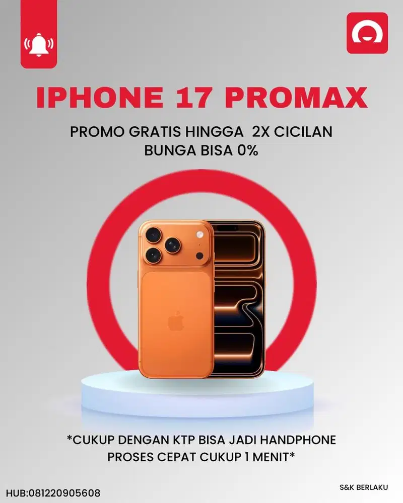 Cash credit iphone 17 promax promo handphone 0% gratis 1x cicilan