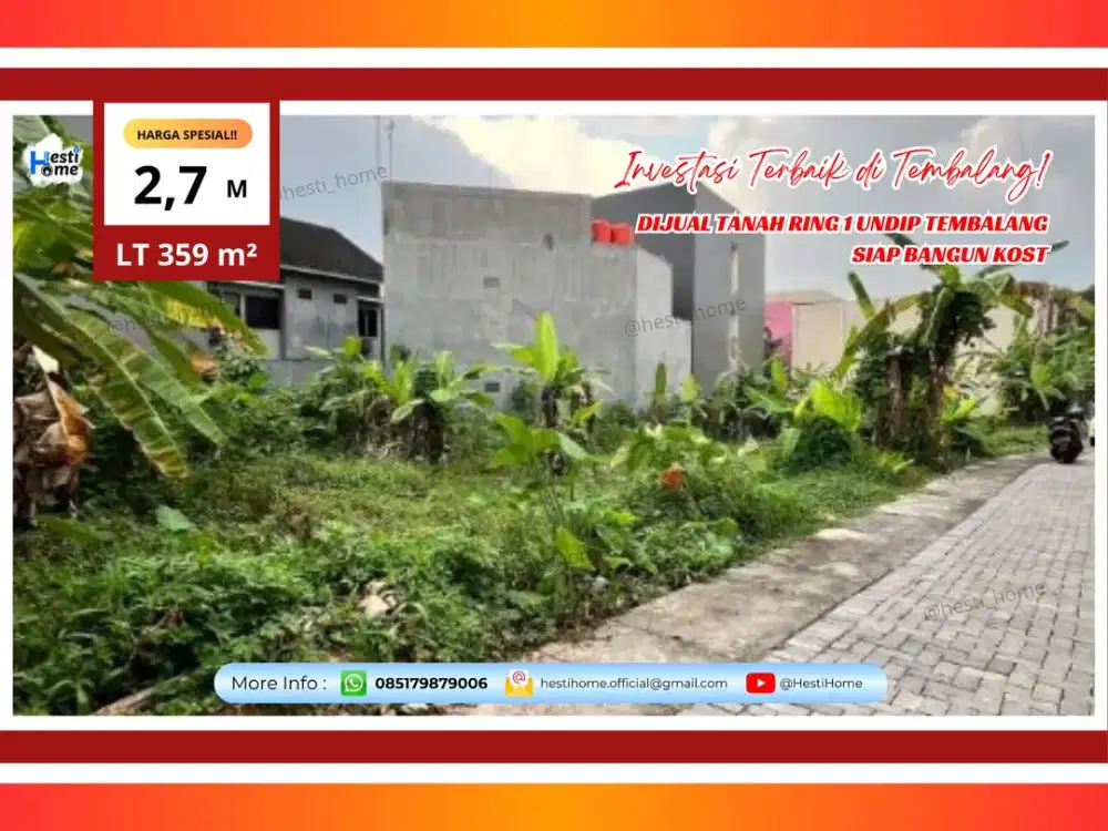 Investasi Langka! Tanah Strategis Bulusan Utara 359 m² di Ring 1 UNDIP – Potensi Kost Super Cuan!