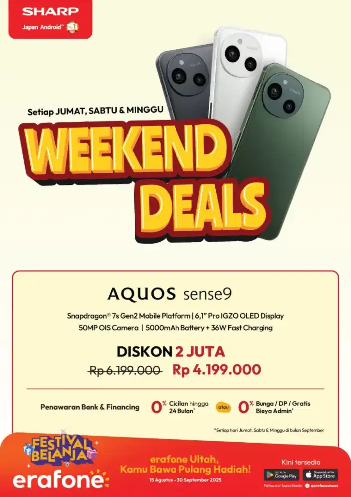 Cash Credit Sharp Aquos sense9 dan R9 tanpa DP