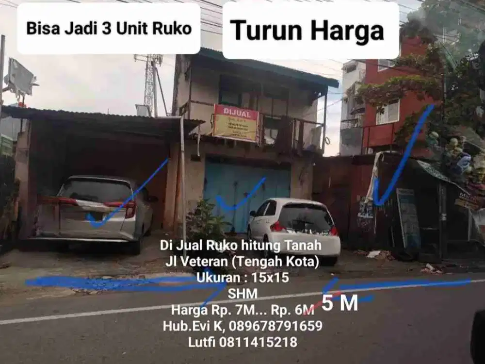 Di jual Ruko Tua, hitung Tanah, Jl Veteran utara, Makassar