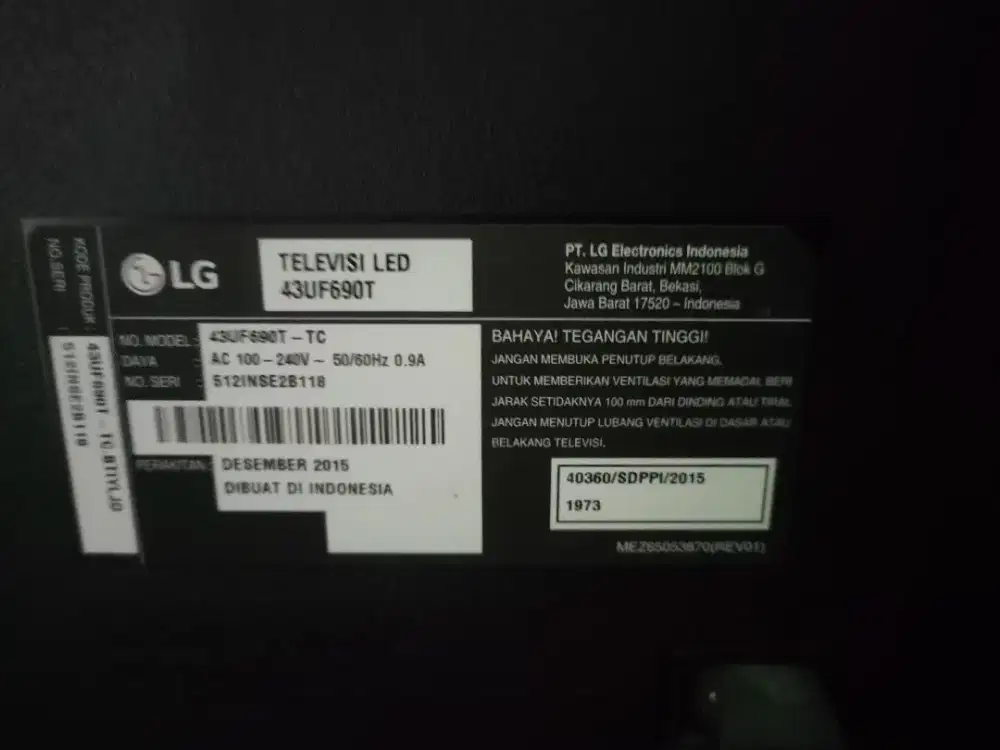 LED TV LG 43 43UF690 T Rusak