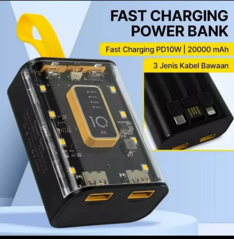 Powerbank 20000Mah Triple Port Cable Charging