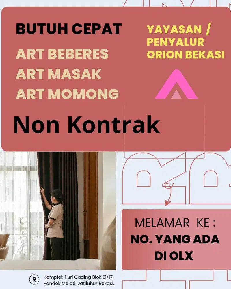 Butuh Cepat ART Penempatan kerja di Jakarta (Via Yayasan Orion Bekasi)