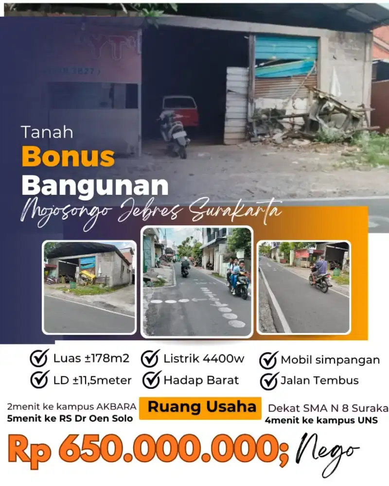 Tanah bonus bangunan Jebres  Solo