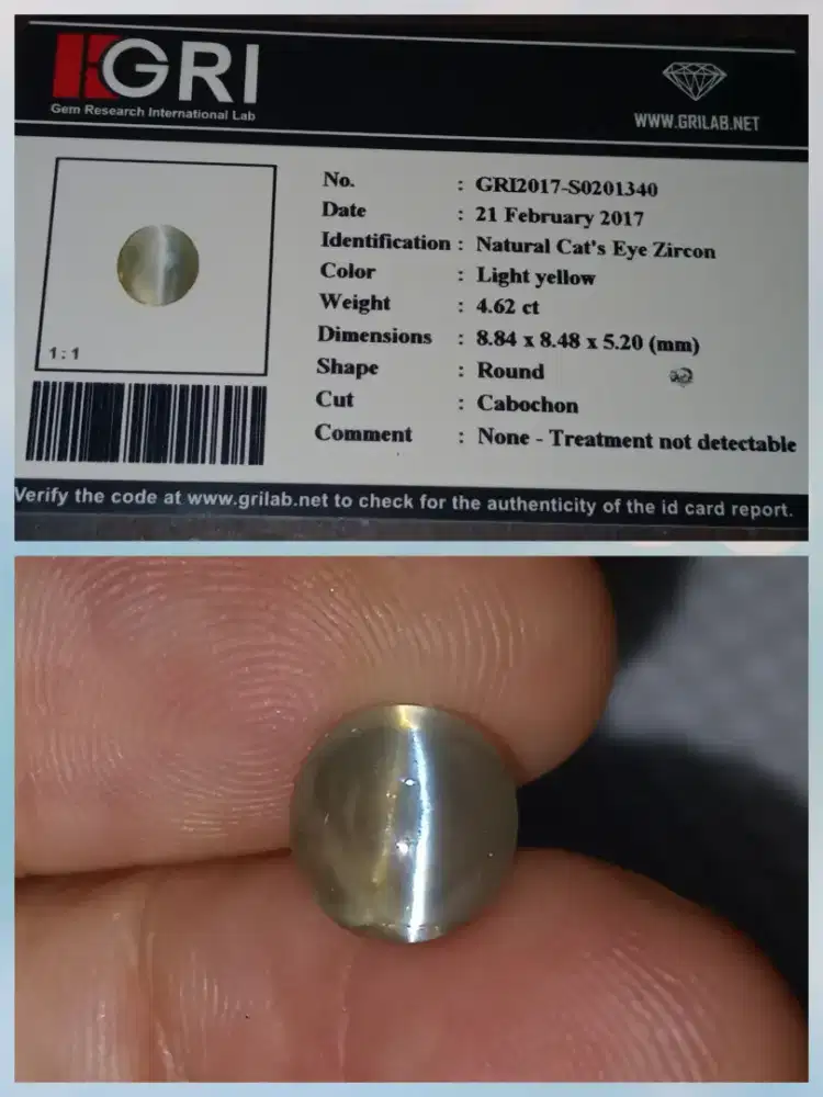 Dijual rare item cat eye zircon 4.62 crt
