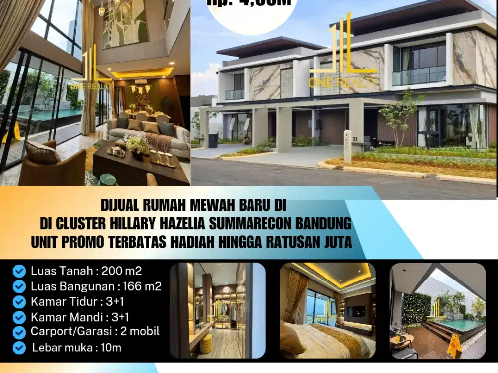Dijual Cepat Rumah Mewah Baru di Cluster Hillary 2 Summarecon Bandung Harga Promo Unit Terbatas