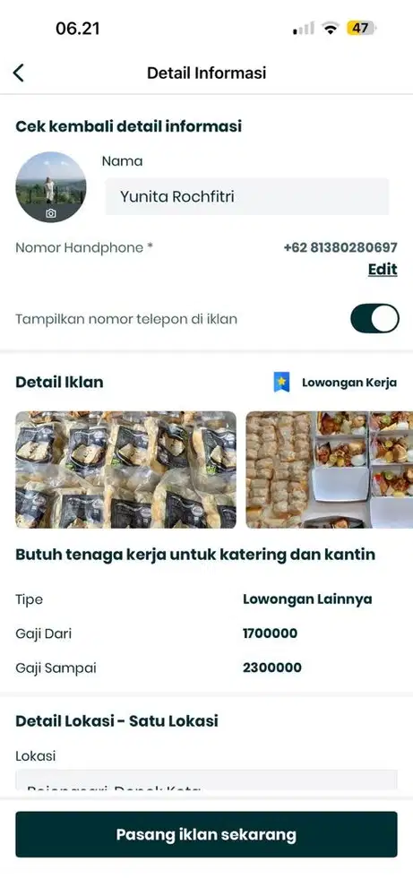 Butuh tenaga kerja untuk katering dan kantin