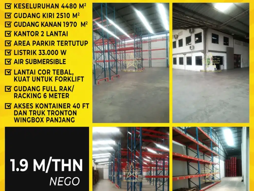 1,9 M nego disewakan Gudang kopo 4480 m2 ada 2 gudang kiri kanan dan kantor 2 lantai