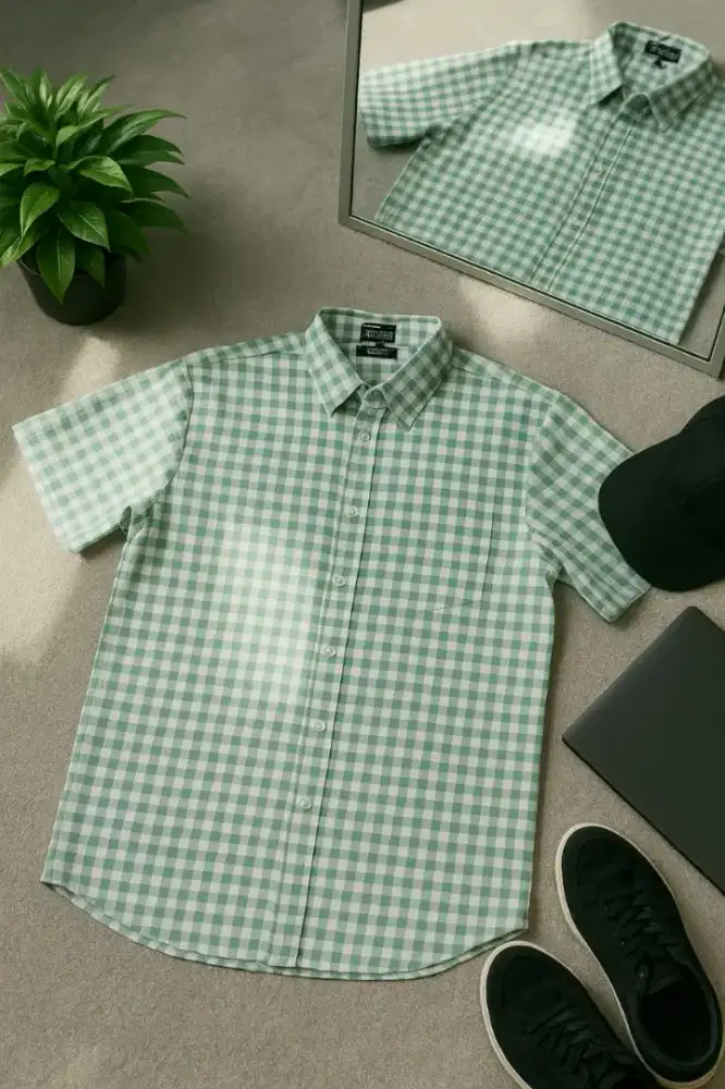 Kemeja katun kotak kotak