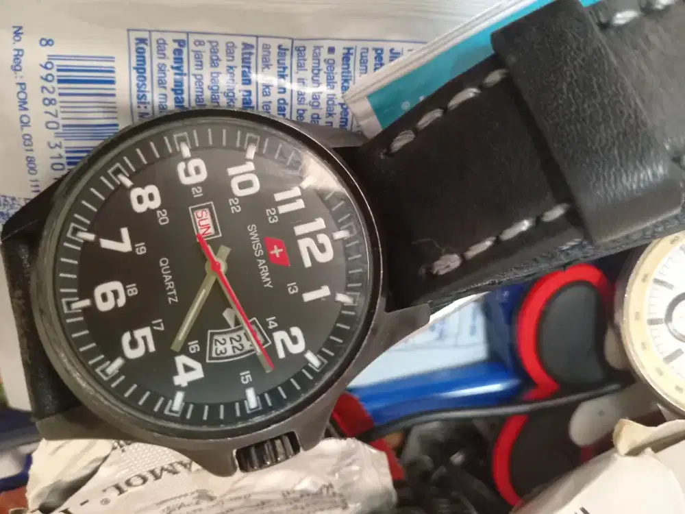 Jam Swiss Army Original  Leather Full Black Asli Swiss