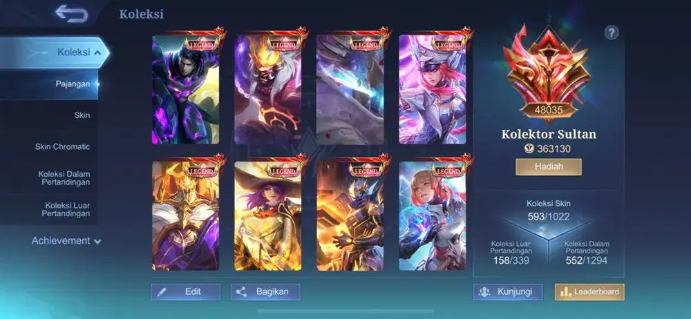 Jual akun mobile legends Sultan Collector
