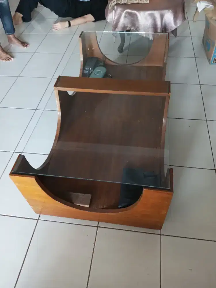 Meja kaca kayu jati 60 x120cm2