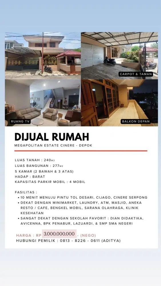 Dijual Rumah Cinere
