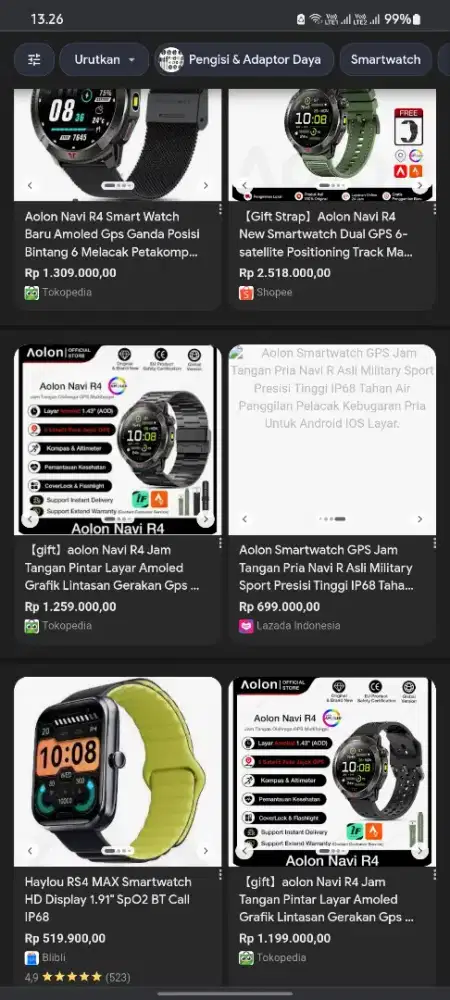 Smartwtch Aolon watch navi R4 like new tt/bt hp siap nambah