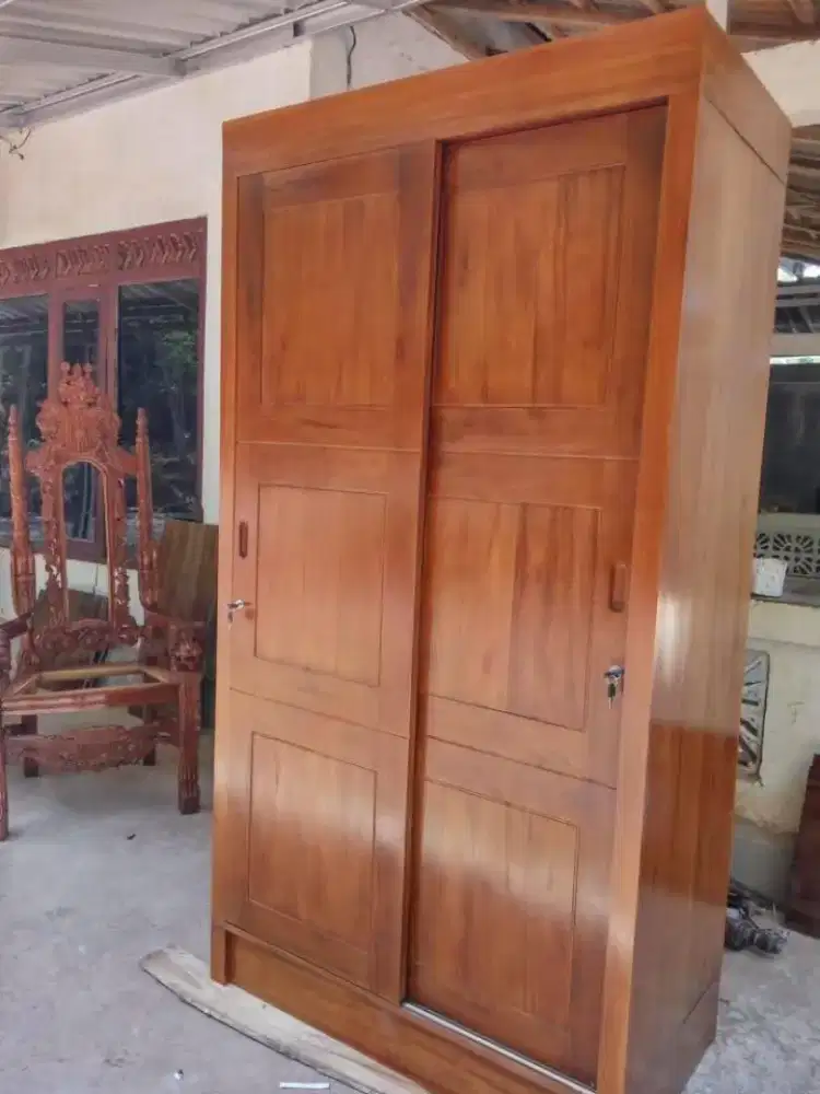 Lemari pintu sleding,lemari kayu jati,lemari bongkar pasang