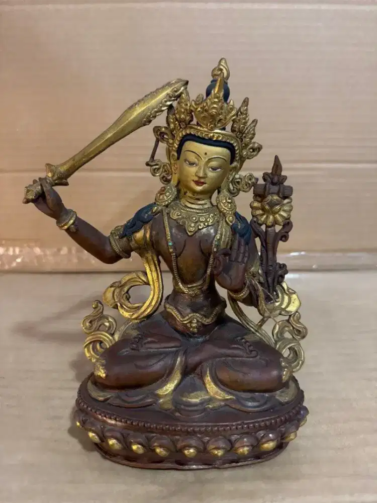 Manjushri Vintage Statue Patung Budha Tembaga Kuningan Kolektor