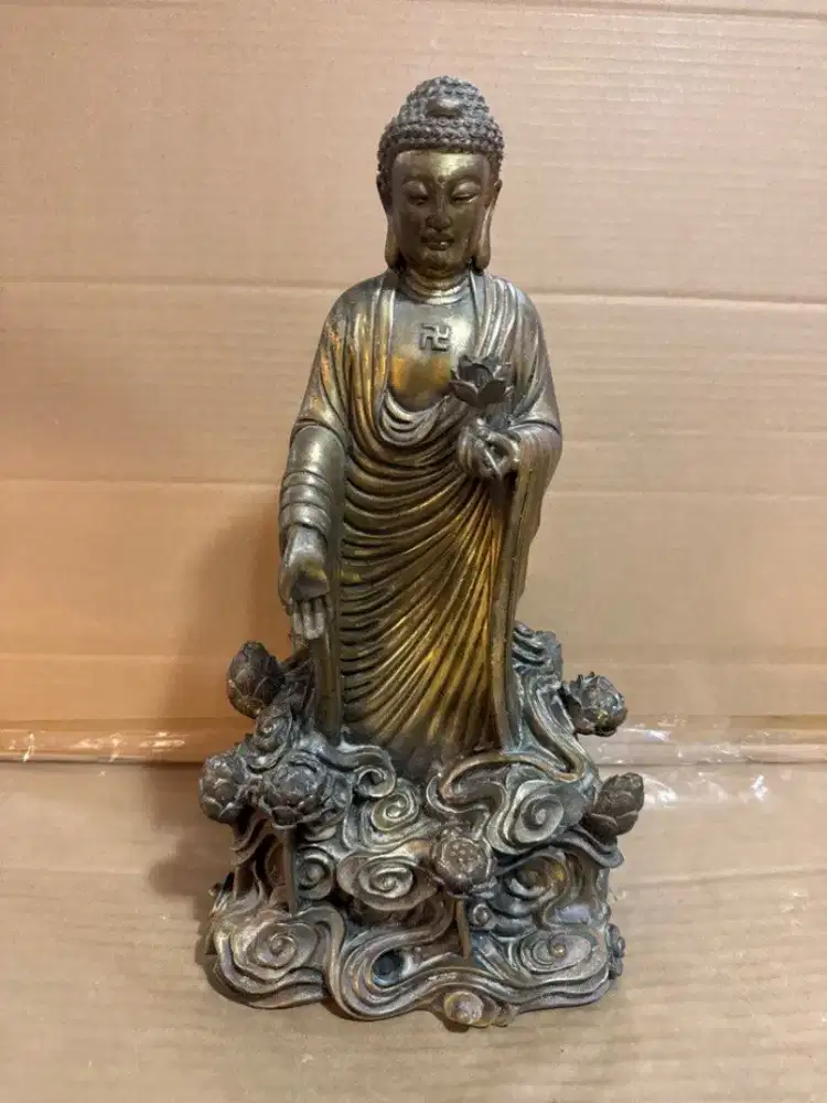 Lotus Buddha Vintage Statue Tembaga Kuningan Patung Budha Antik