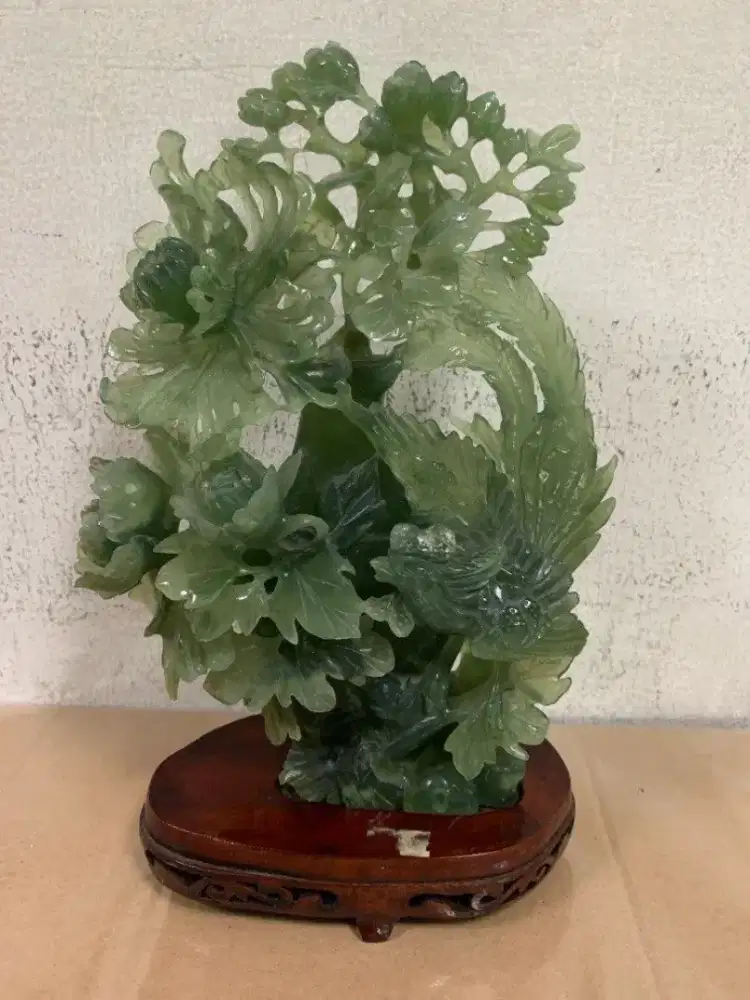 Jade Phoenix Flower Jadeit Craving Batu Giok Pajangan