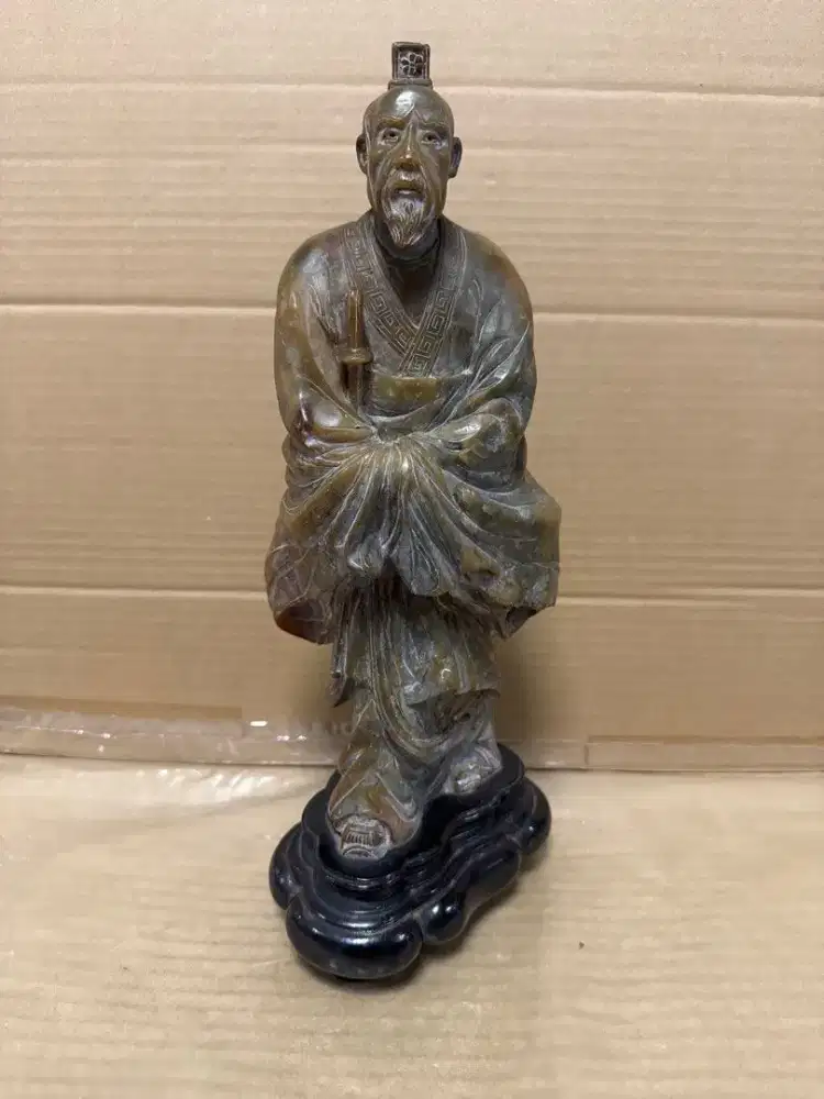 Patung China Soapstone Ukir Batu Sabun Antik Vintage Pajangan