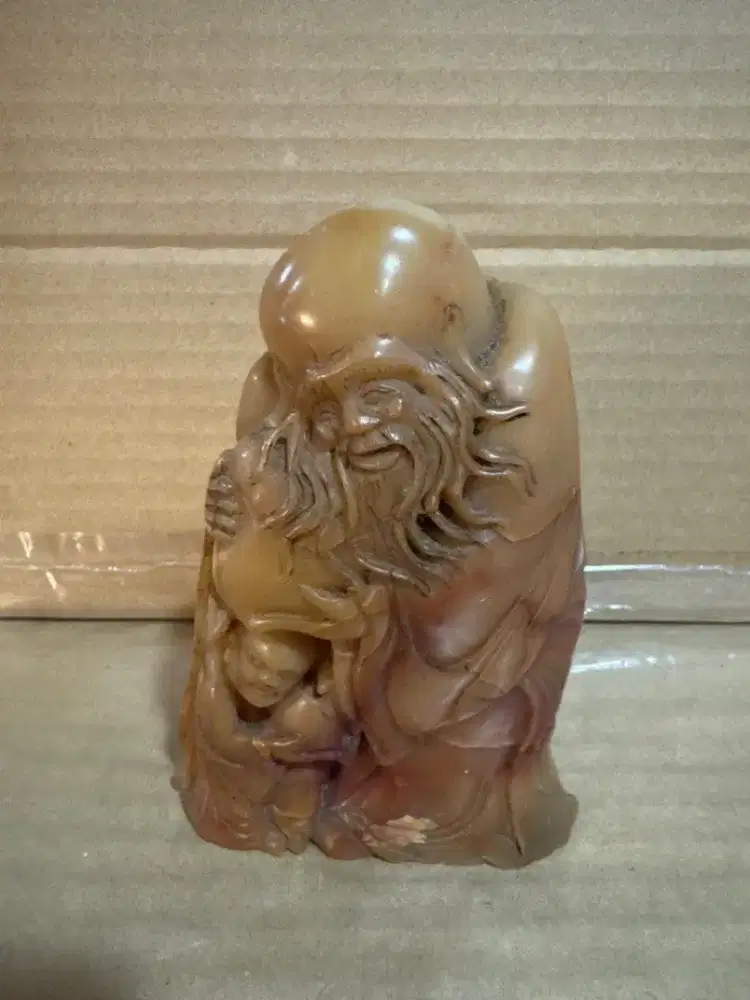 Chinese God Of Longevity Batu Shoushan Stone Ukir Antik Pajangan China