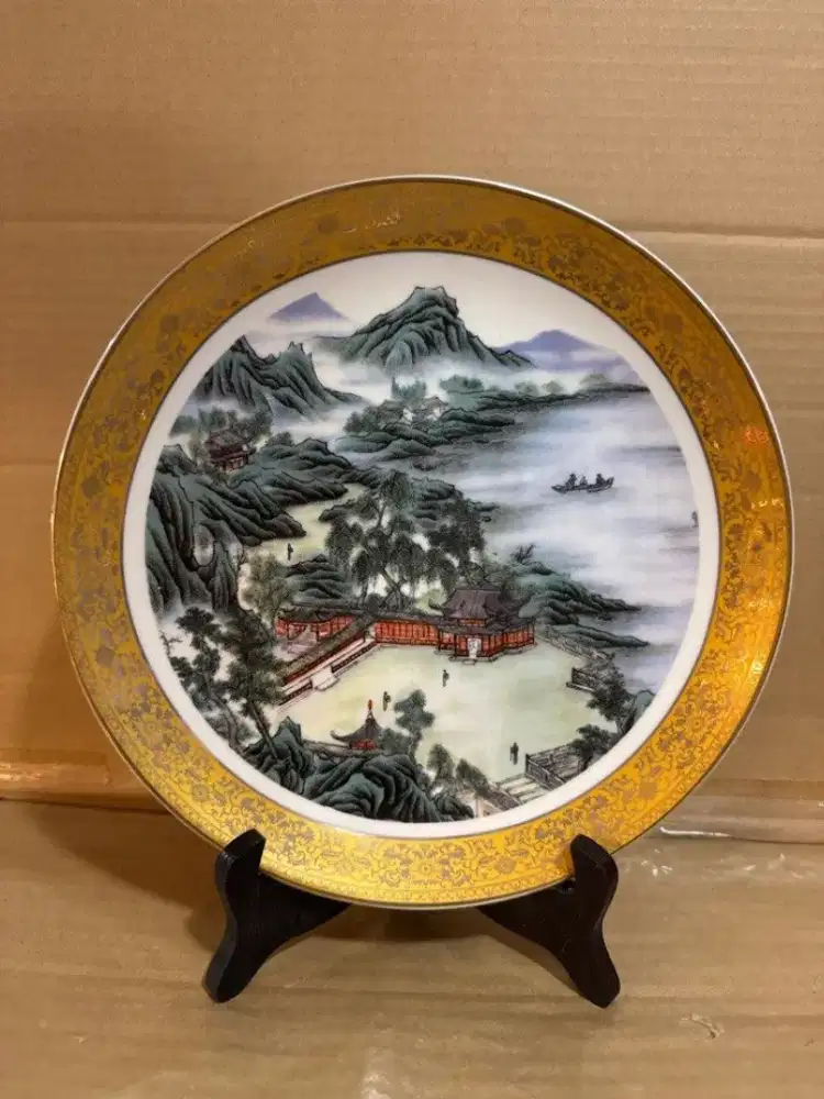 Chinese Porselen Porcelain Landscape Piring Antik Pajangan China Ori