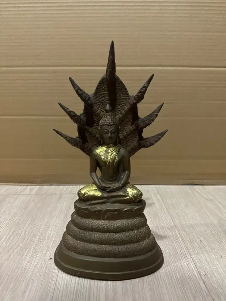 Phra Nak Prok Statue Patung Buddha Kuningan Antik Logam Pajangan
