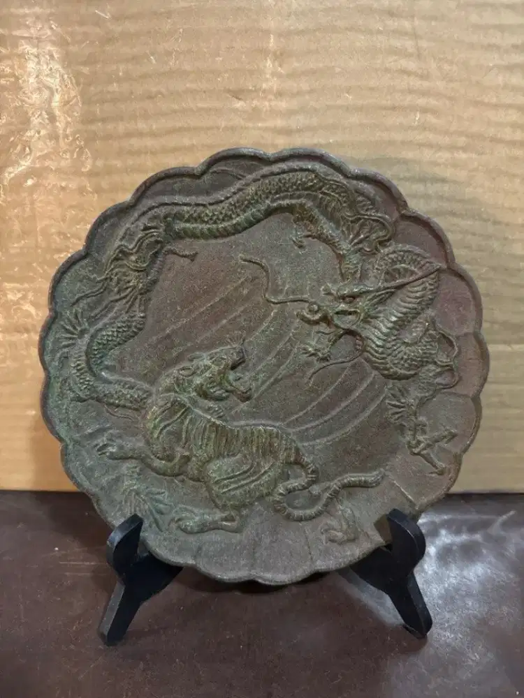 Japan Meiji Antik Bronze Plate Perunggu Pajangan Kuno Original Logam