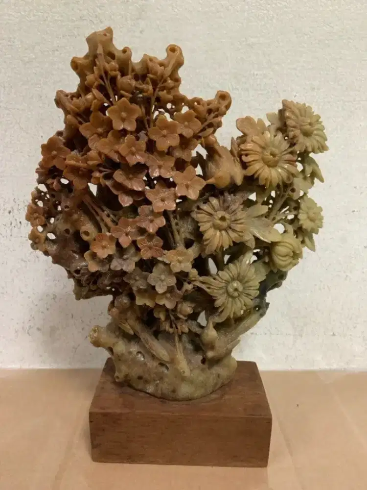 Bunga Batu Giok Antik Jade Ukir Seni Pajangan