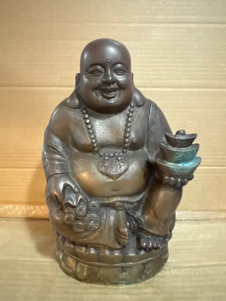 Buddha Maitreya Bronze Patung Perunggu Antik Original Pajangan Vintage