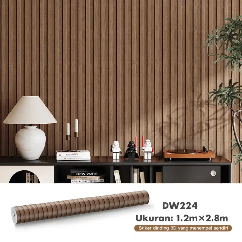 Wallpaper Foam Stiker Dinding Glosy Pvc 280cm x 122cm Motif Salur Kayu