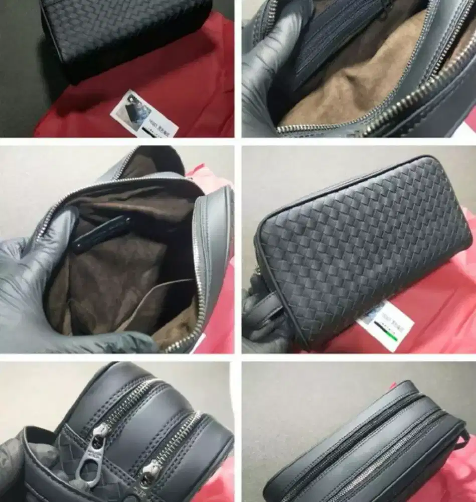 Handbag pouch clutch bottega double zipper bv sulam anyam