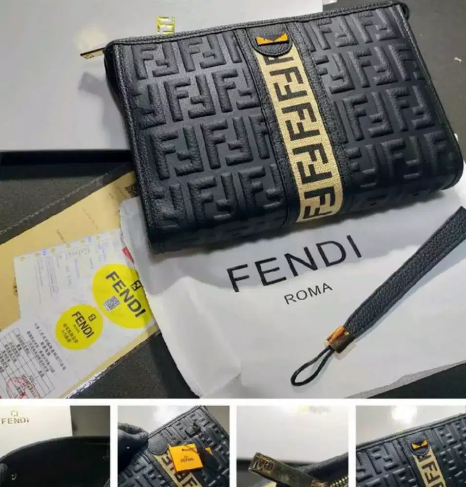 Clutch Fendi Handbag pria kulit asli