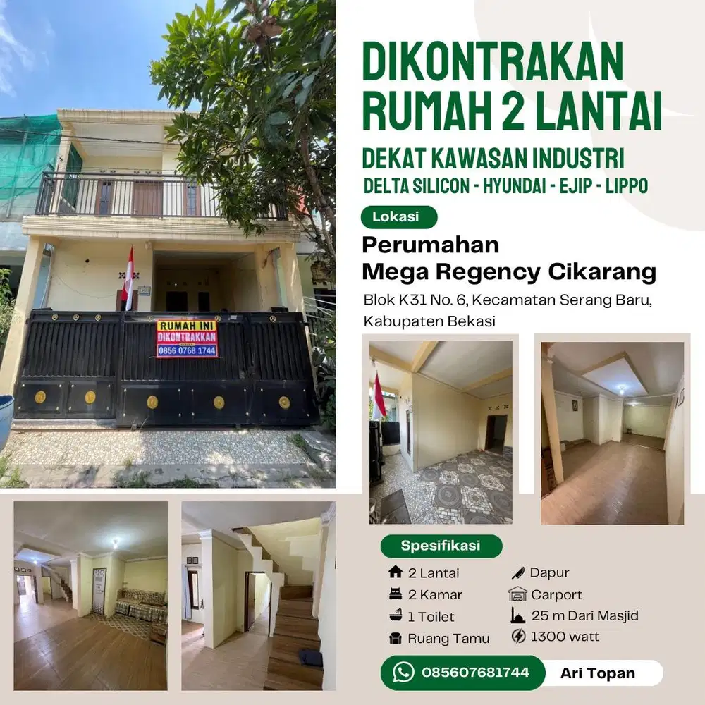 Disewakan / Dikontrakan Rumah 2 Lantai Cikarang Selatan / Serang Baru