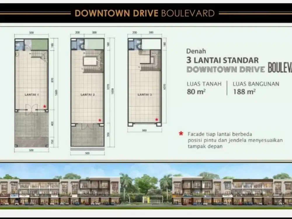 Hadap jalan.  5x16 GADING SERPONG RUKO GADING SERPONG TERRAMAI LOKASI STRATEGIS DOWNTOWN DRIVE