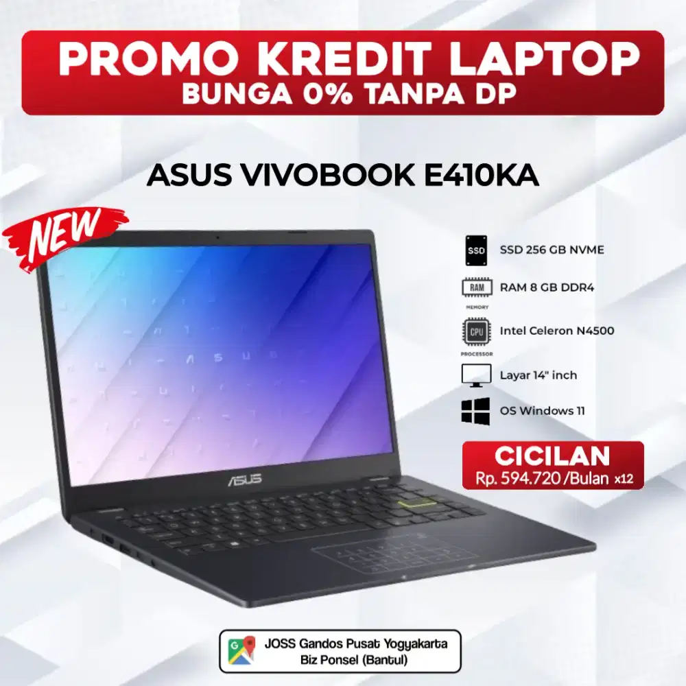 BISA KREDIT LAPTOP ASUS E410KA RAM 8GB SSD 256GB TANPA DP JOGJA BANTUL
