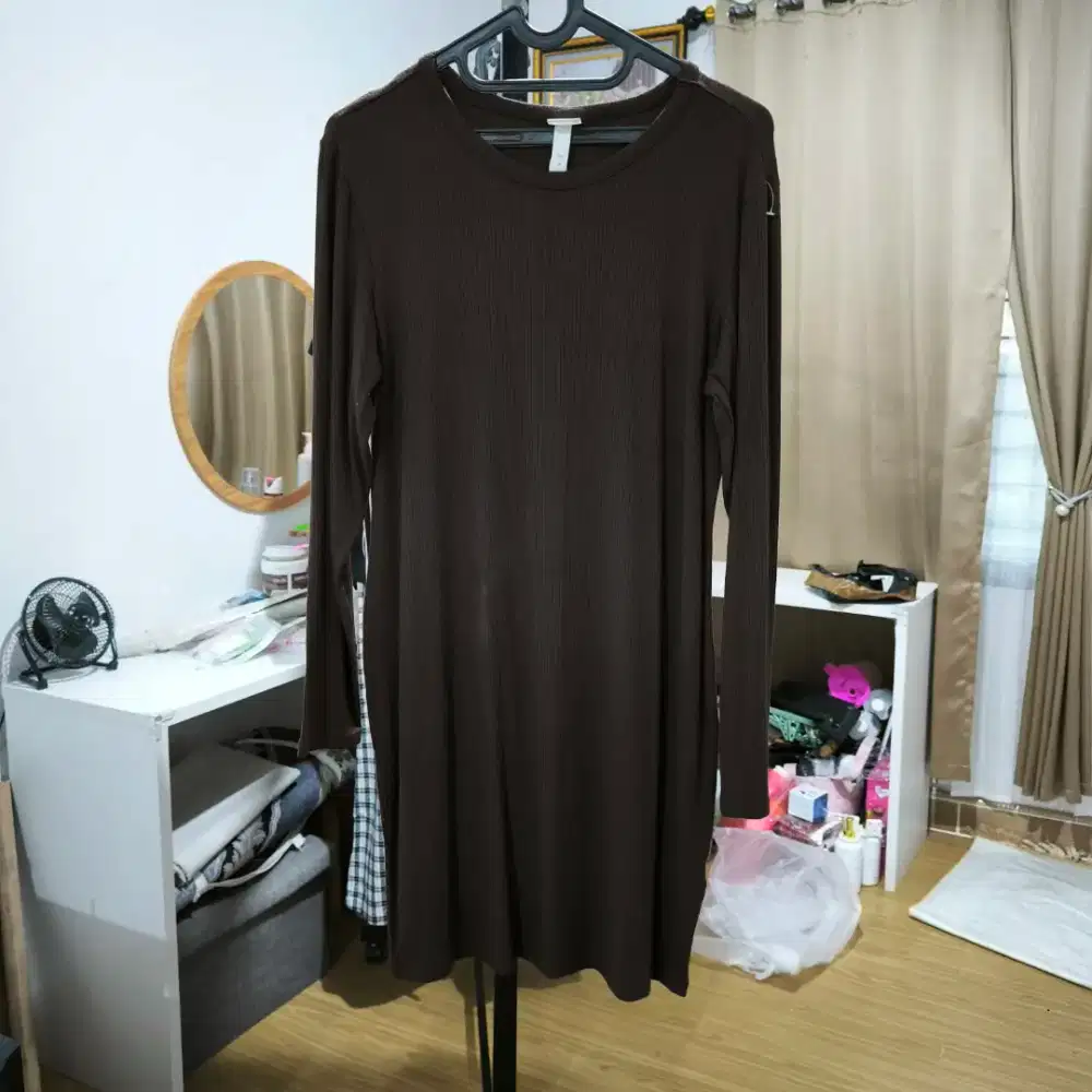 HnM H&M Original Atasan Tunik Wanita Knit Cokelat Tua Brown Baru