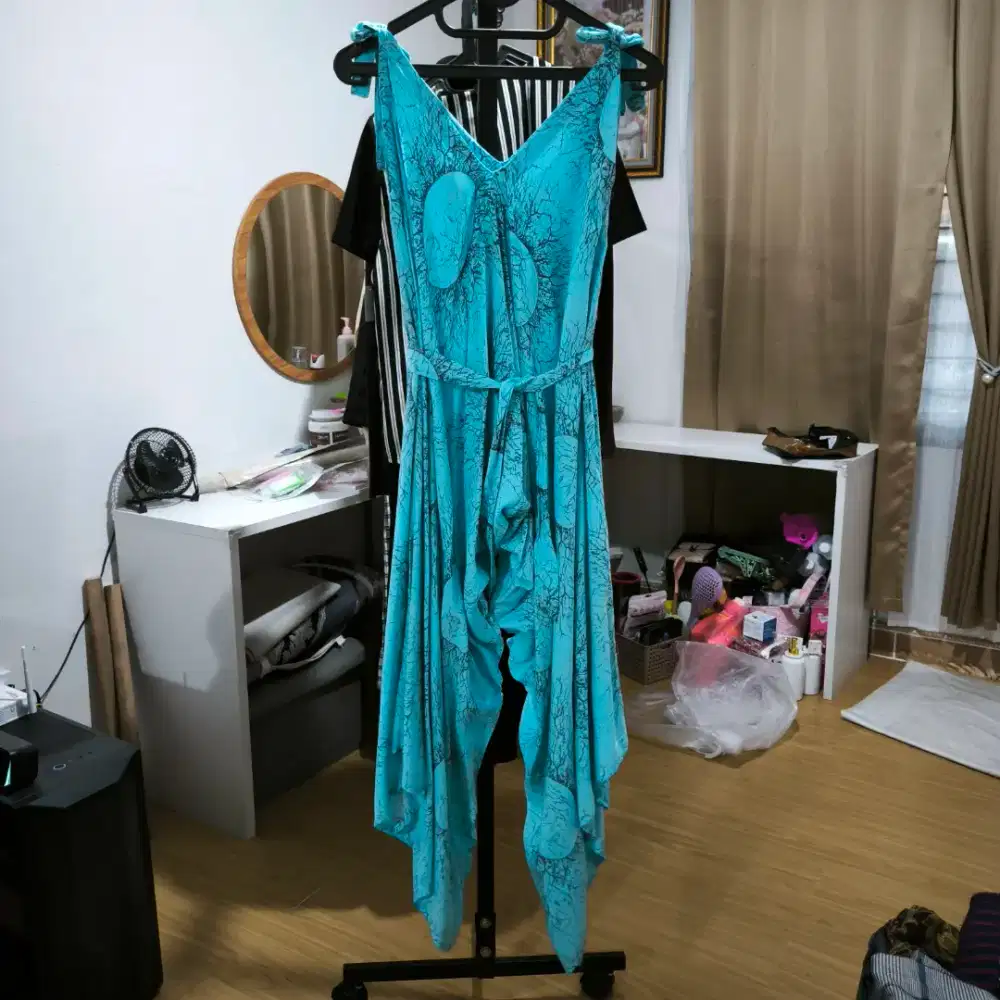 Masih Baru - Jumpsuit Kain Bali Wanita All size Biru Muda Jumbo