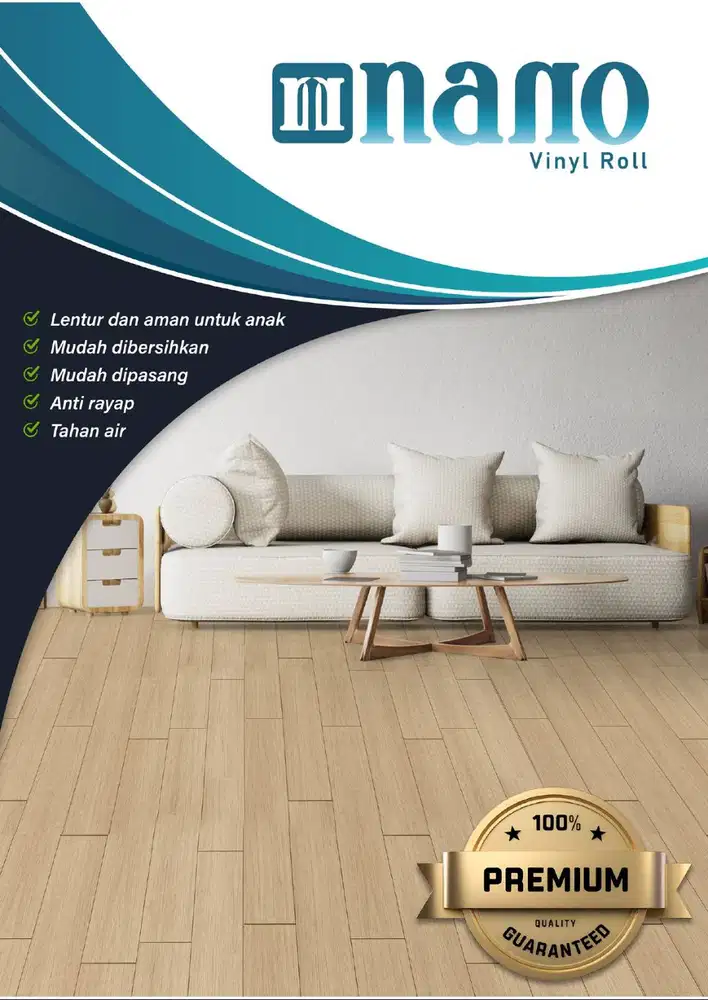 Lantai Vinyl Roll Motif Kayu Vinyl Roll Nano Tebal 2mm Bahan Foam IXPE
