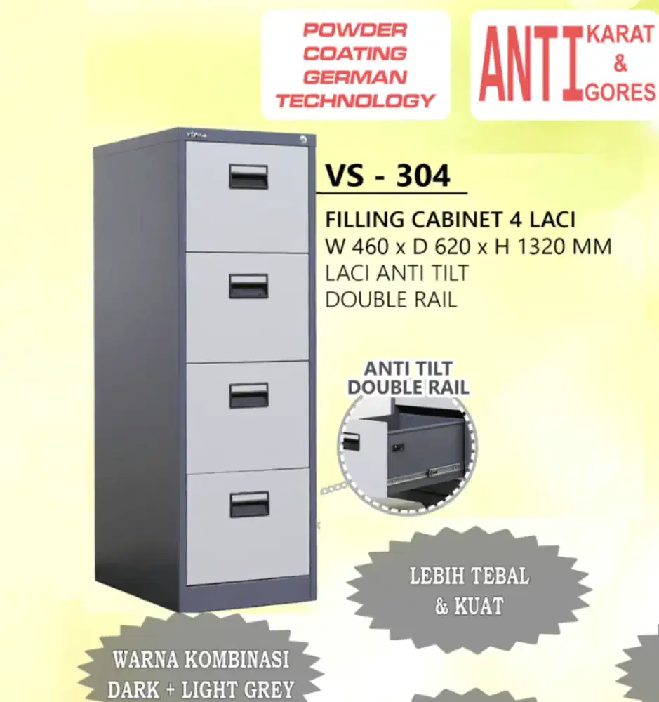 Lemari Arsip VIP Star VS304 Lemari Dokumen Besi Filling Cabinet 4 Laci