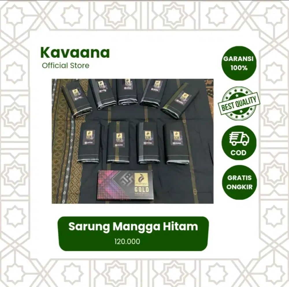 Sarung Mangga Gold Hitam | Sarung Polos Warna Timbul