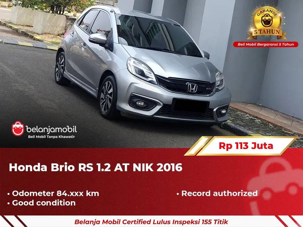 [ GARANSI 5TH ] Honda Brio RS 1.2 AT Silver 2016/2017