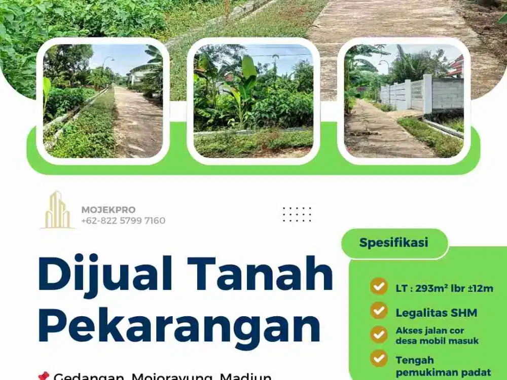Dijual Tanah Pekarangan Dekat Jalan PU Mojorayung