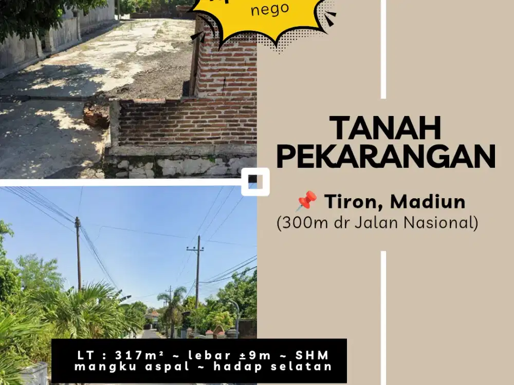 DIJUAL TANAH DEKAT JALAN NASIONAL DI TIRON MADIUN