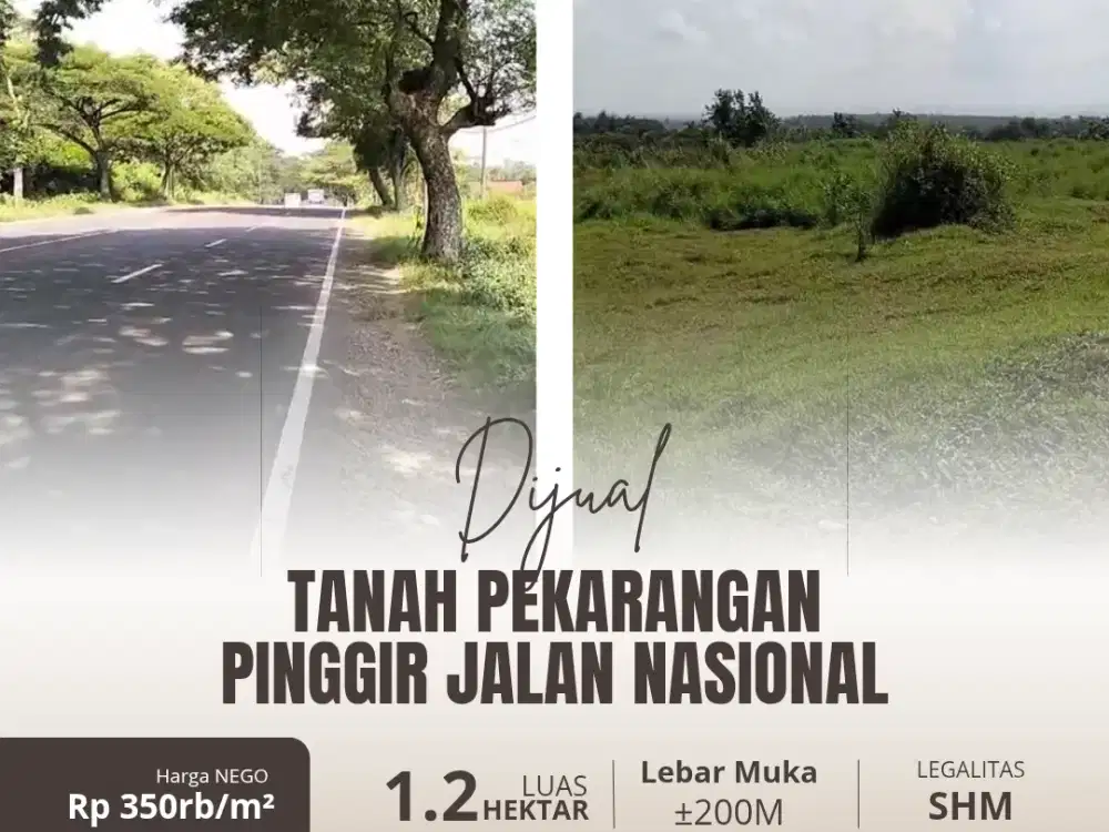 Dijual Tanah Pekarangan 2.1ha Pinggir Jalan Nasional