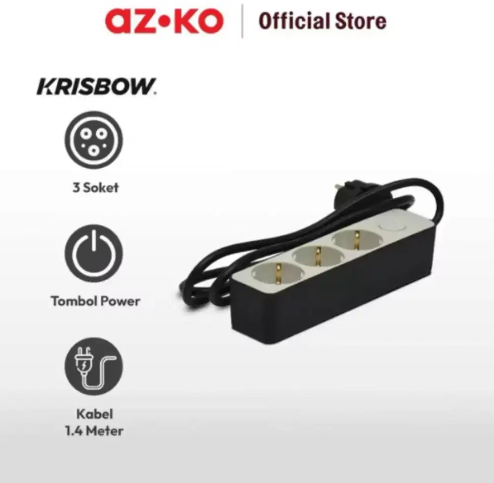 az-ko krisbow Stop Kontak 3 Lubang Tombol Power Kabel 140cm Ori
